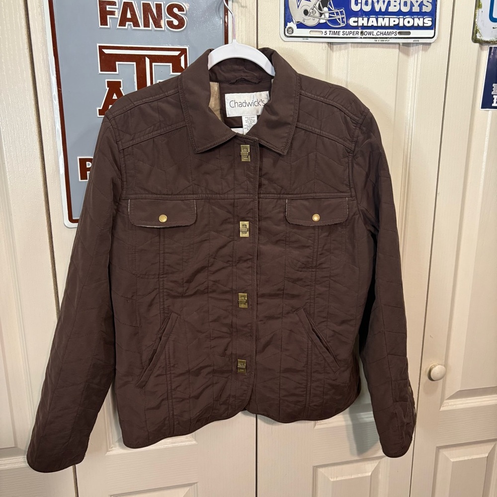 Chadwicks Chocolate Quilted Jacket with Gold Accents